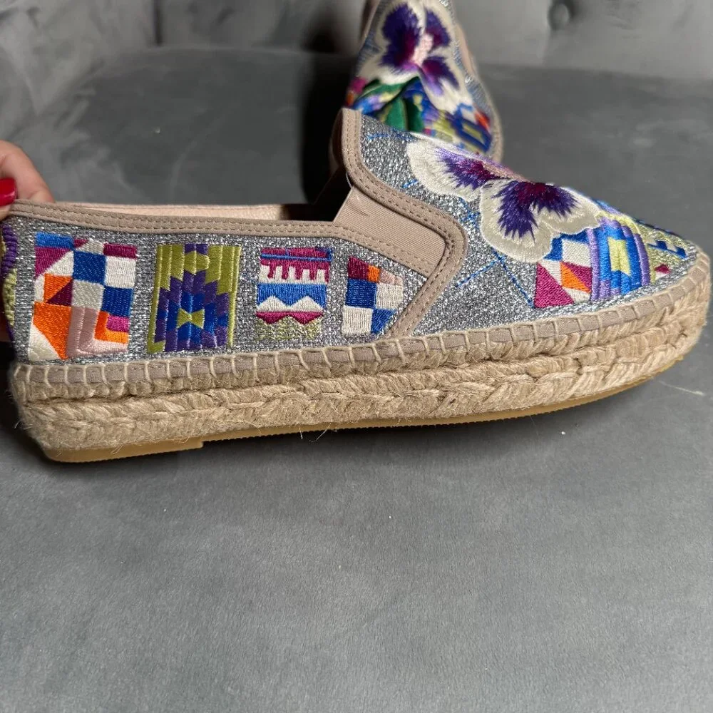 Johnny Was Madrid‎ Floral Embroidered Espadrilles Shoe Size 42 NEW